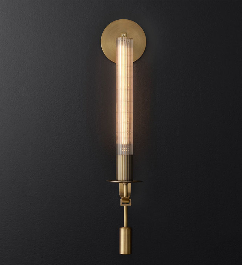LED Transparent Long Glass Wall Light in Modern Copper Metal